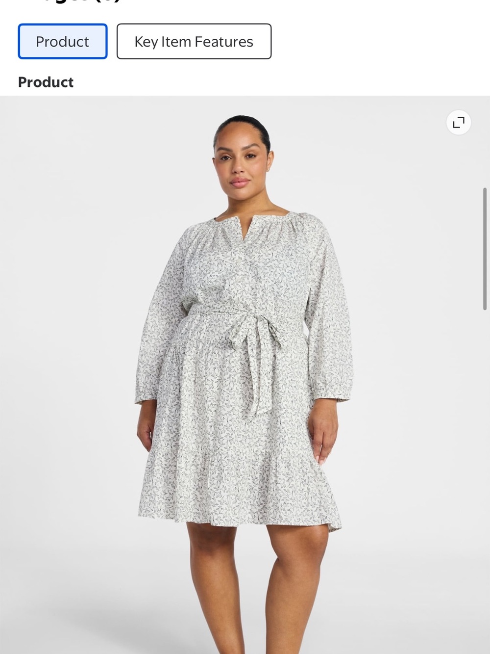 Terra & Sky Light Gray Floral Tie-Waist Long Sleeve Dress